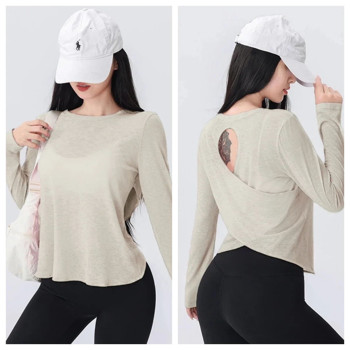 Breathable Open Back Yoga Top, Women's Loose Fit Long Sleeve Shirt, Lightweight Running & Pilates Wear