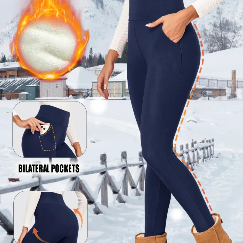Pockets Thick Winter Warm Leggings Women High Waist Mallas Casual Velvet Warm Leggings Prevent Cold Super Warm Pants