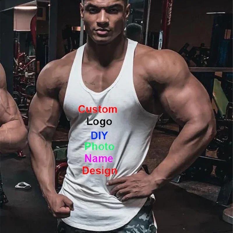 Your OWN Design Brand Logo Picture letters Custom Men DIY Cotton Tank Top Gym Bodybuilding Sleeveless Shirt Fitness Clothing
